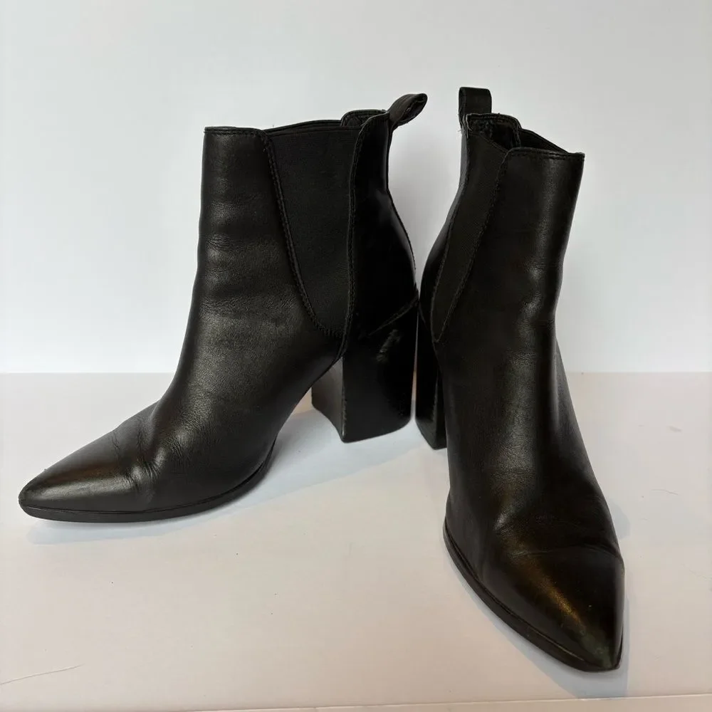 Steve Madden Women's Elegant Black Leather Ankle Boots Block Heel size 9M